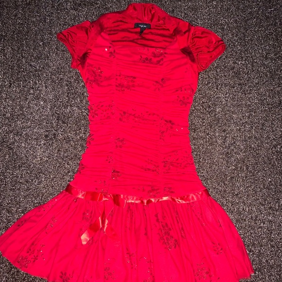 BCXGirl fancy red dress with glittery designs on - Picture 2 of 7